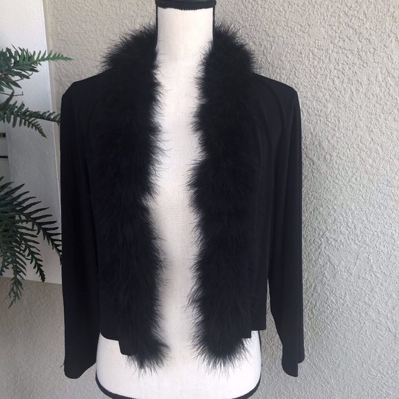 Calvin Klein Sweaters - Calvin Klein XL Open Front Feather Trim Shrug